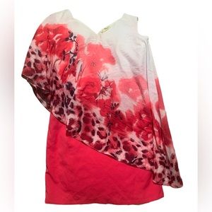 Cute Summer dress bright pink floral animal print flare sz L juniors
